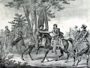 Il generale Giuseppe Garibaldi e il re di Sardegna Vittorio Emanuele II si incontrano, sotto i pioppi che circondano la Taverna della Catena presso Vairano Patenora il 26 ottobre 1860: il Meridione d'Italia passa così dal Regno delle Due Sicilie al Regno di Sardegna...
